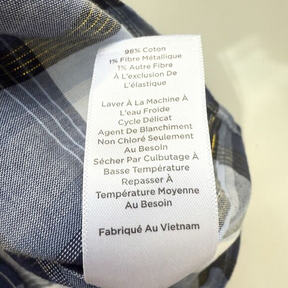 Talbots Smocked Top 1X Tinsel Tartan Plaid Blue White Gold 3/4 Sleeve Plus Size - Picture 8 of 10